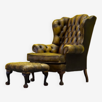 Vintage leather chesterfield wingback armchair (price is for one)