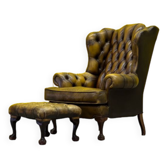 Fauteuil chesterfield wingback en cuir vintage (le prix est pour un)