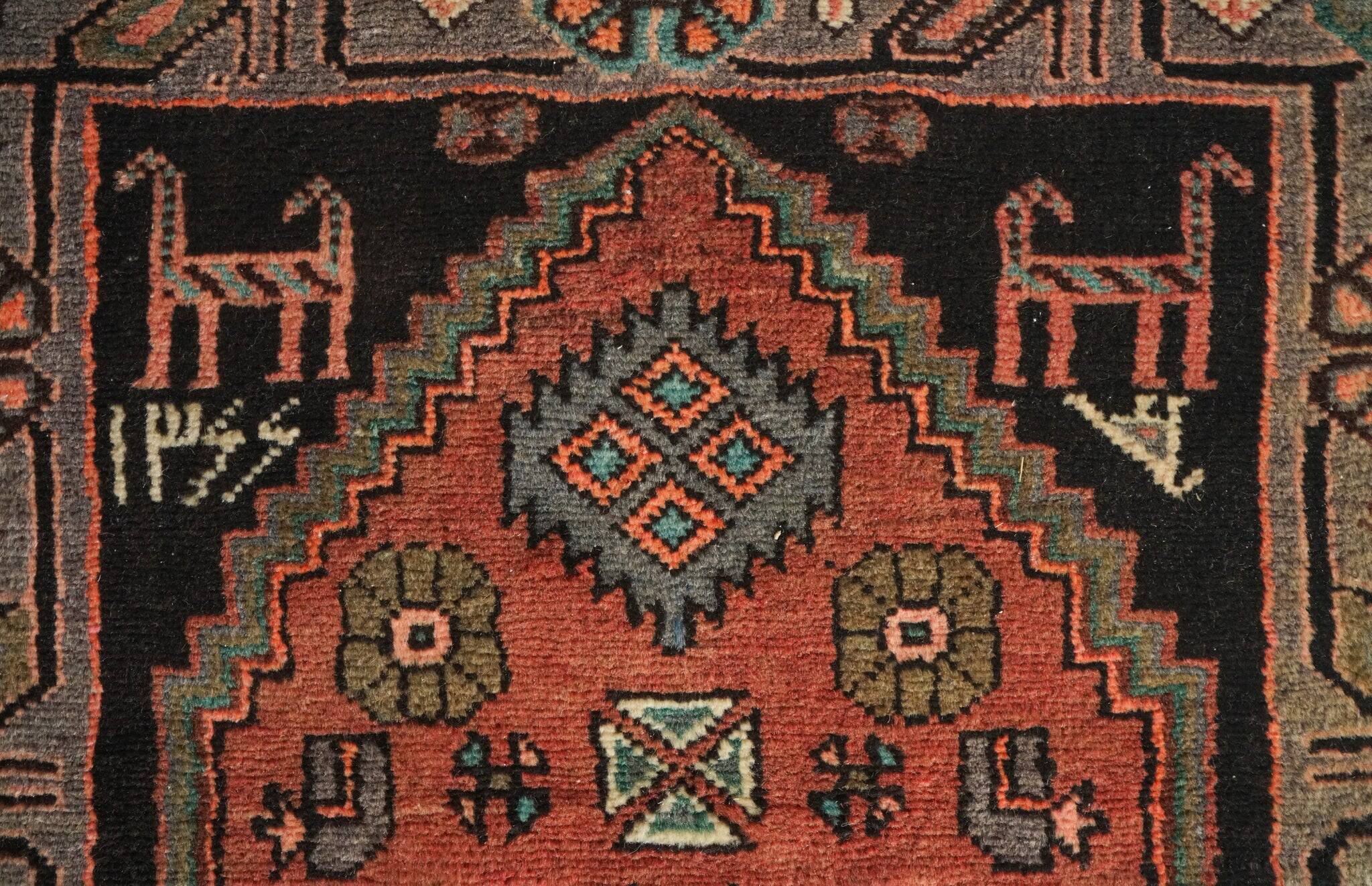 Unusual Signed Hand woven vintage rug - Tribal with animal motifs