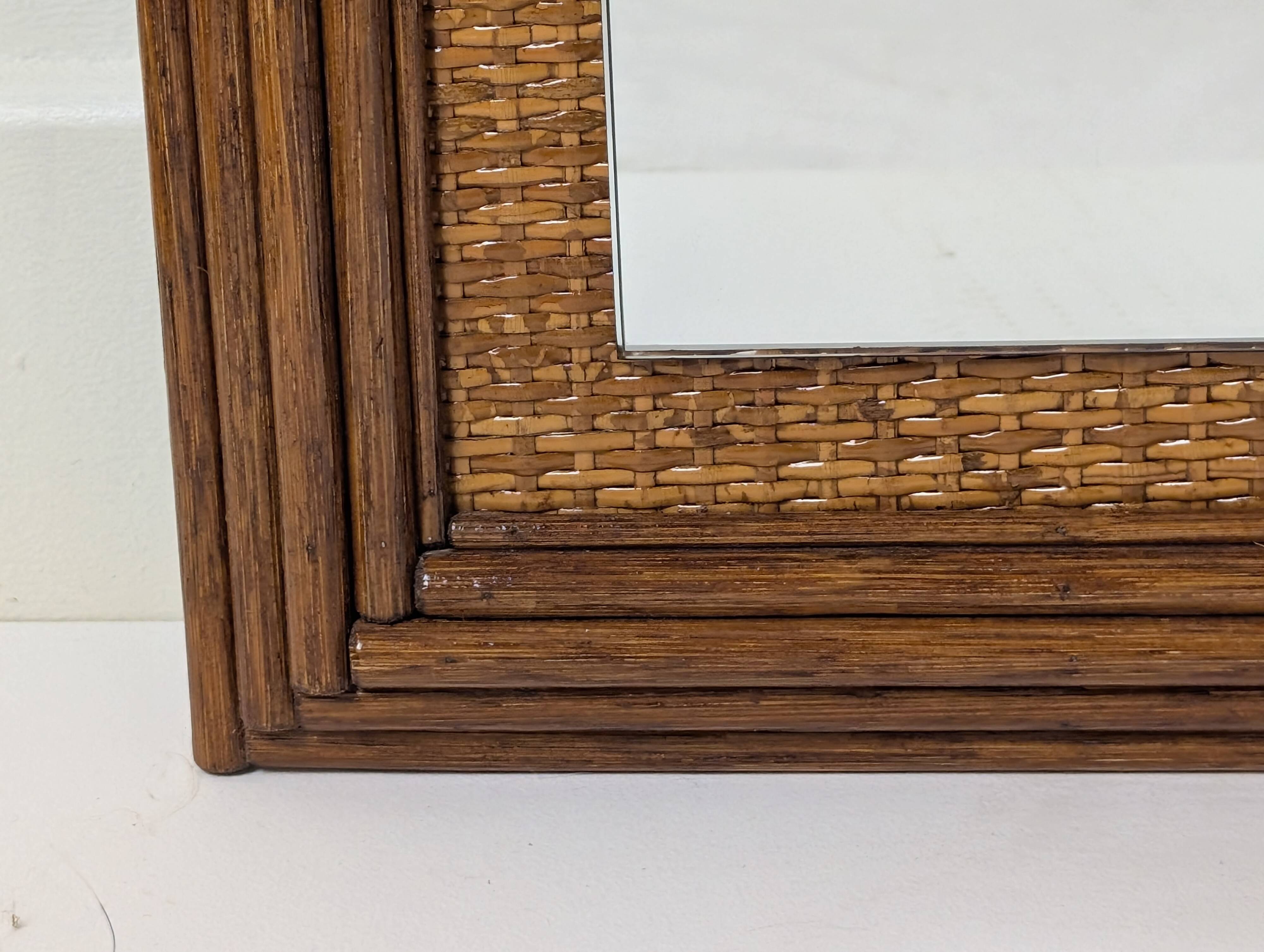 Wood and rattan mirror