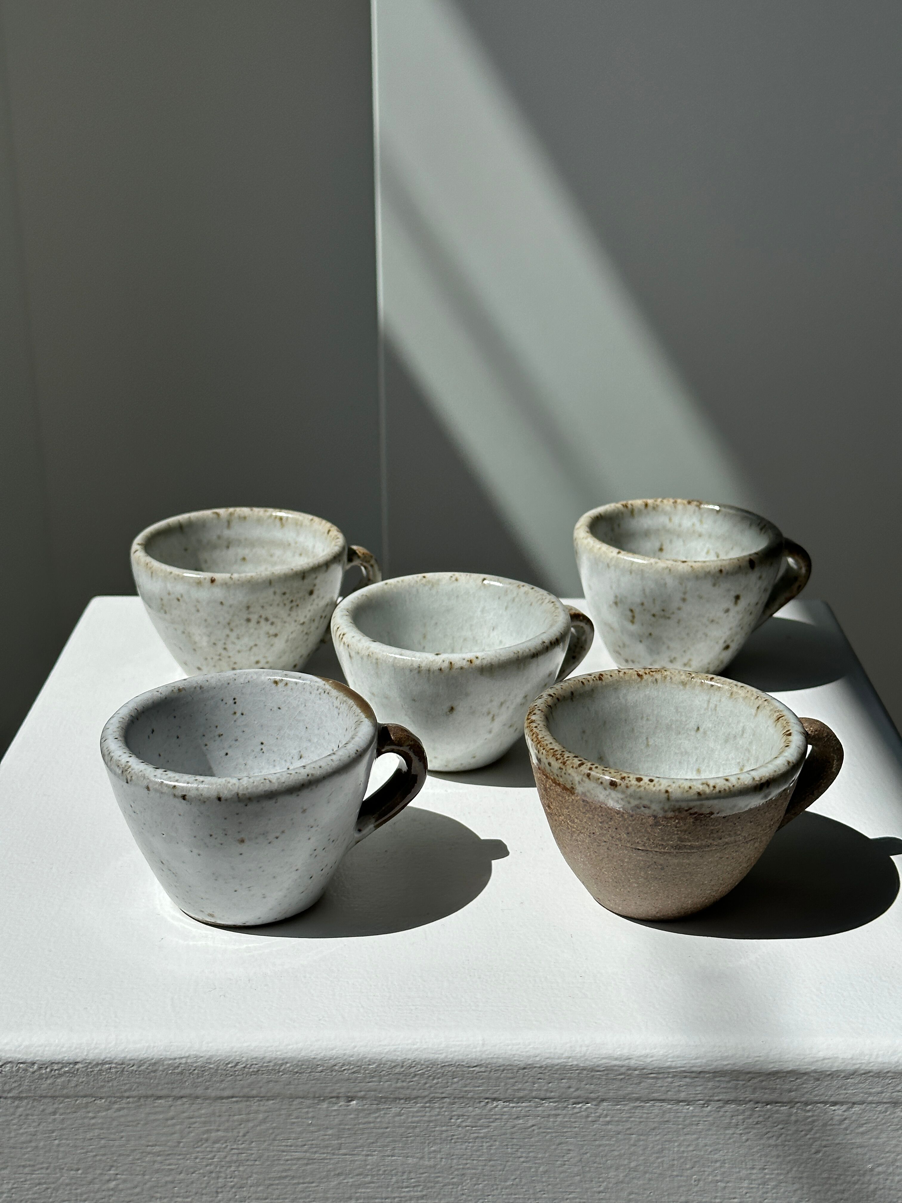 Set of 5 Indonesian ceramic handle coffee cups