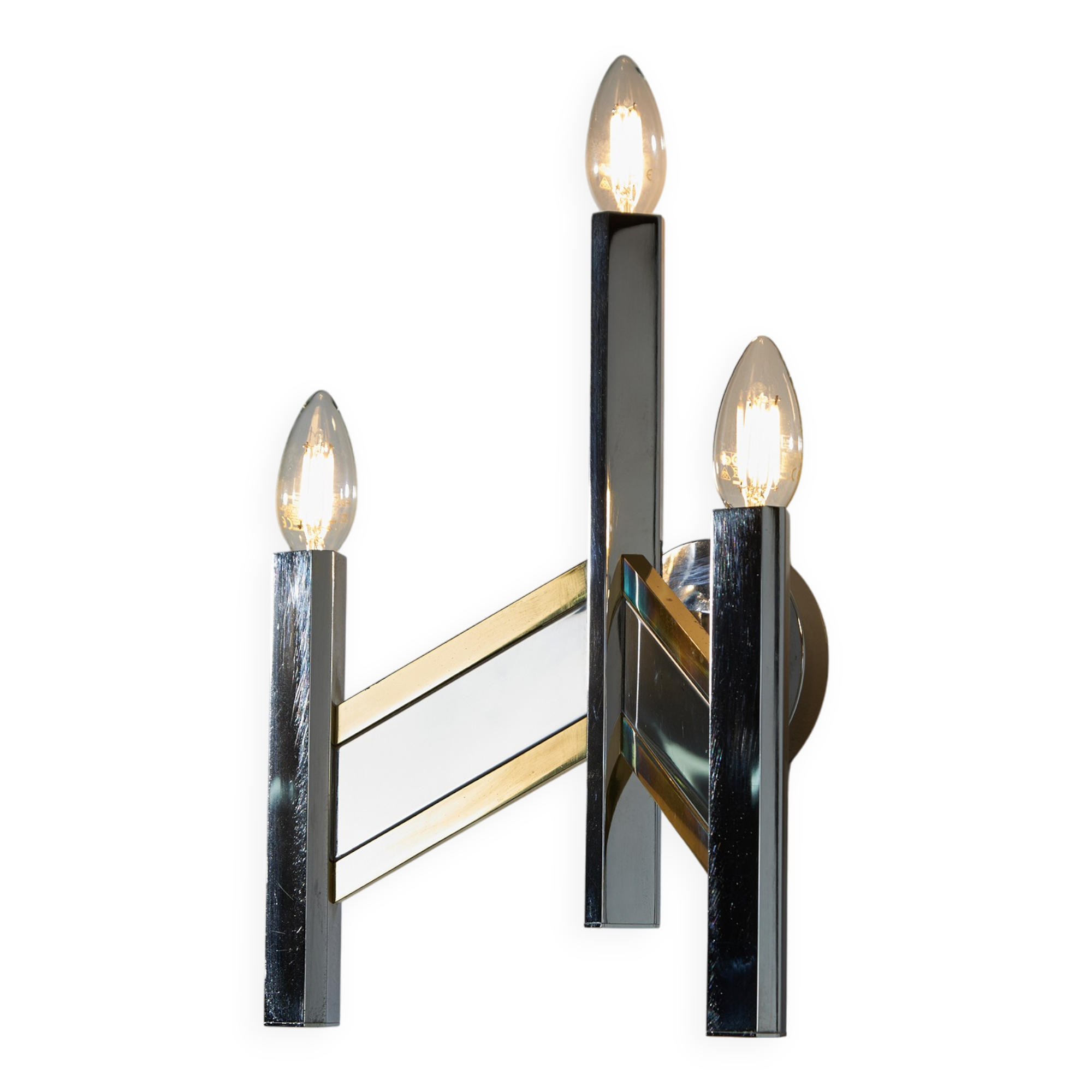 Sciolari Chrome and Brass-plated Wall Lamp, 1970s