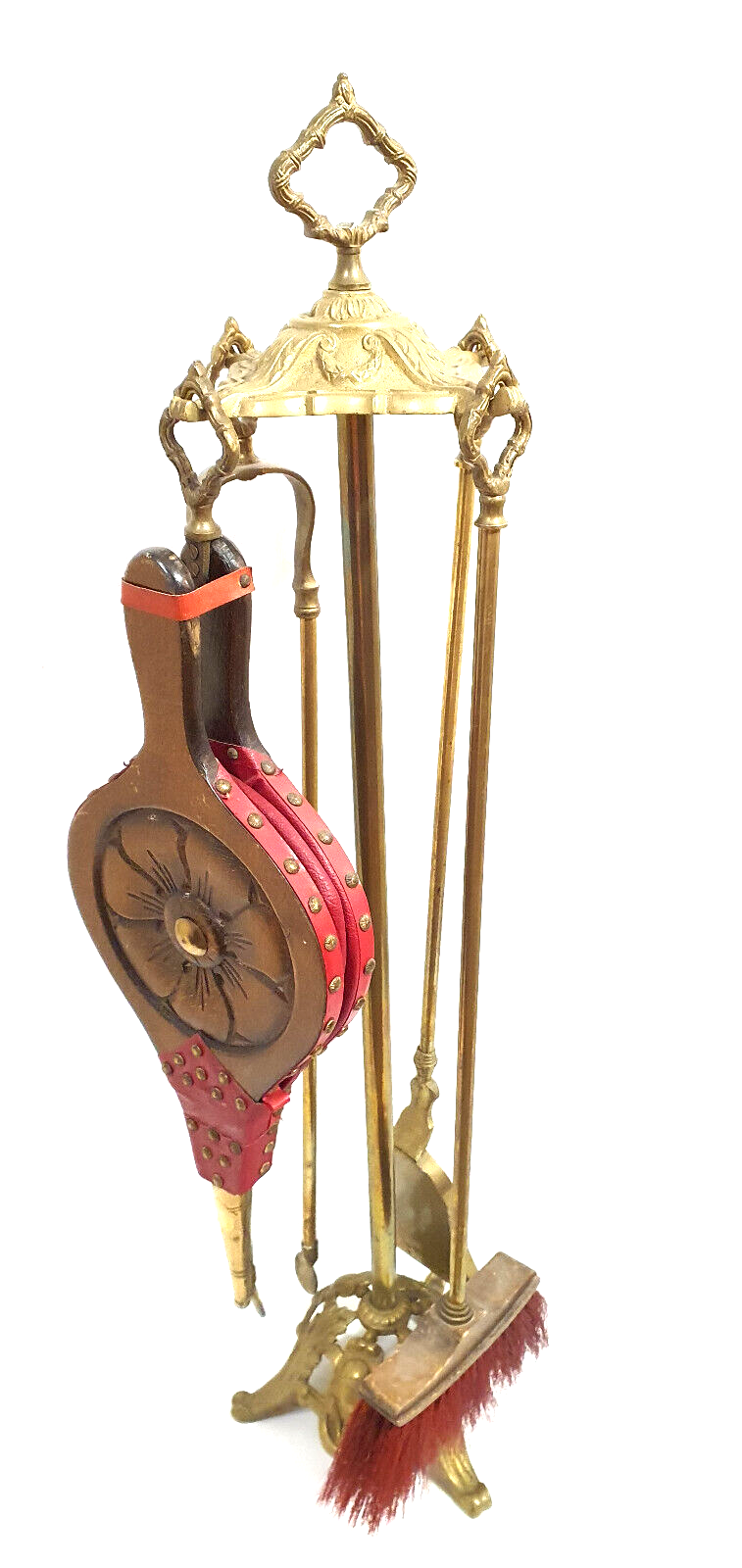 Old bronze chimney servant shovel broom bellows and clamp
