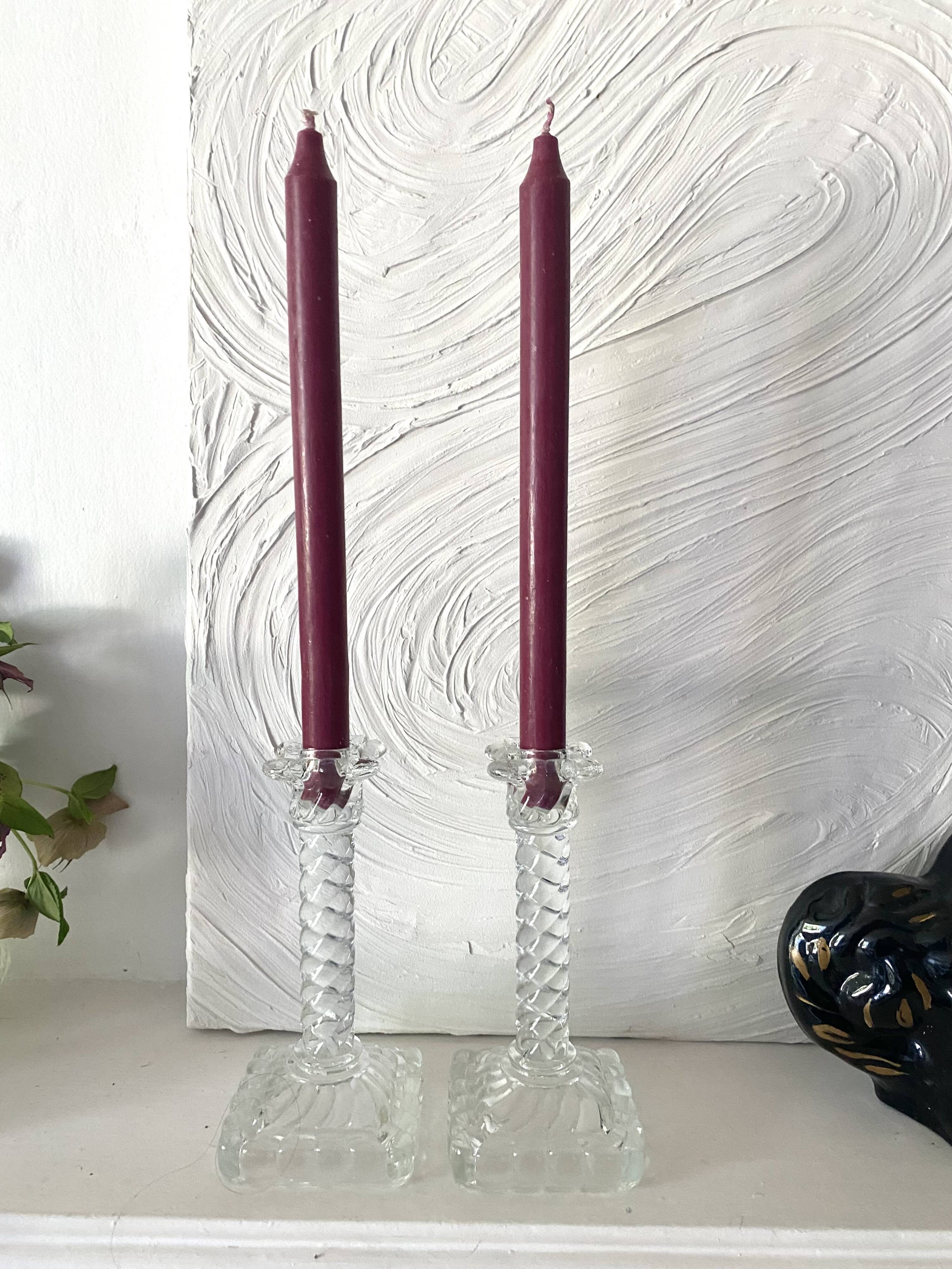 Pair of crystal column candlesticks from the 50s and 60s