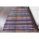 Tapis kilim vintage turc Oushak fait main en laine et coton bleu