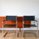 Ensemble de 4 fauteuils tubulaires en croute de cuir Cantilever chrome et Noir, dans le goût de Mart Stam, 1970