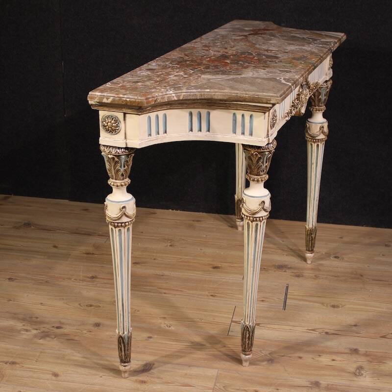 Italian lacquered Louis XVI-style console table with marble top