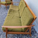 Living room set: sofa and 2 boomerang-style armchairs, 1950s