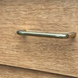 Vintage chest of drawers with compass feet, raw oak, 1960