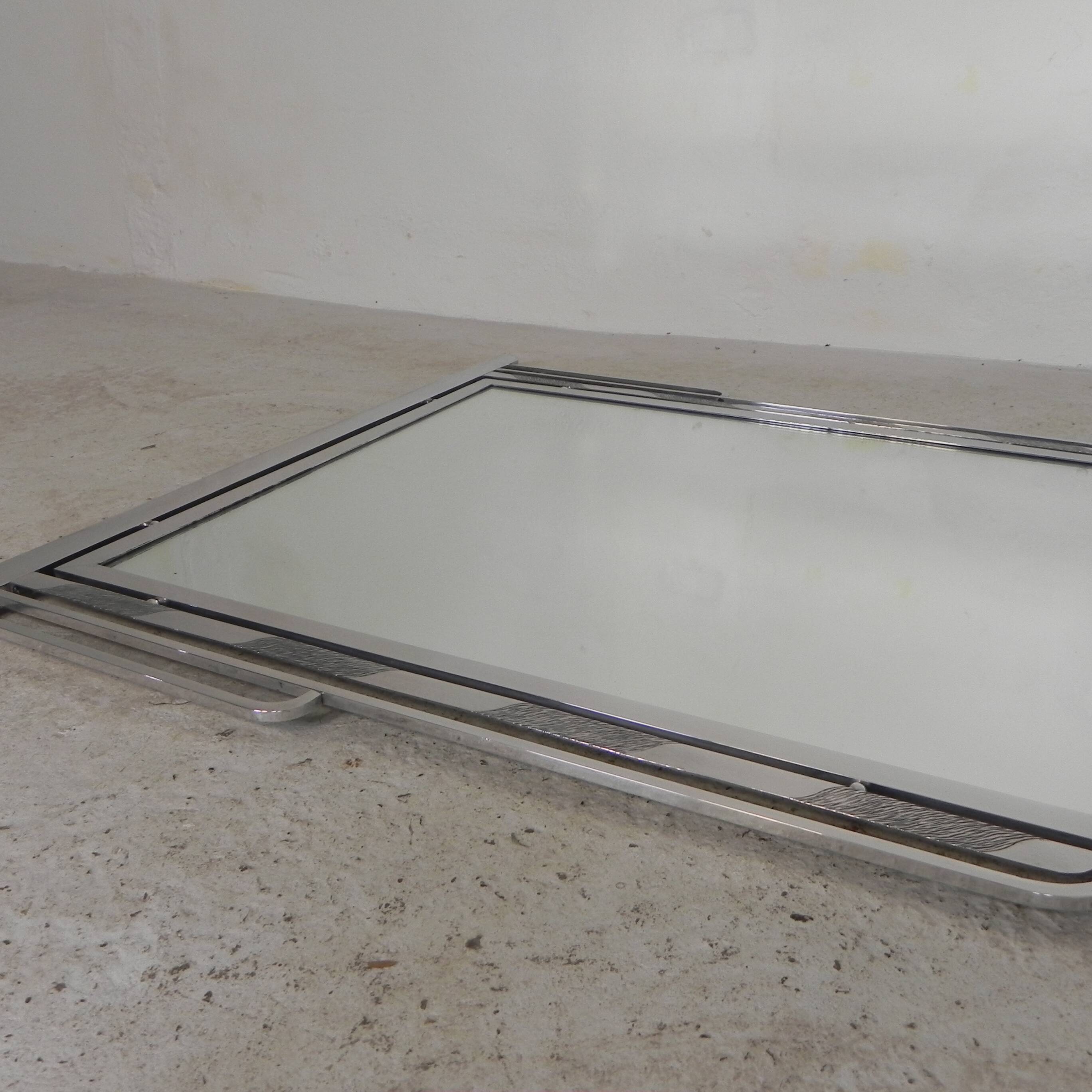 Art Deco mirror with faceted glass in aluminum frame, 1930s