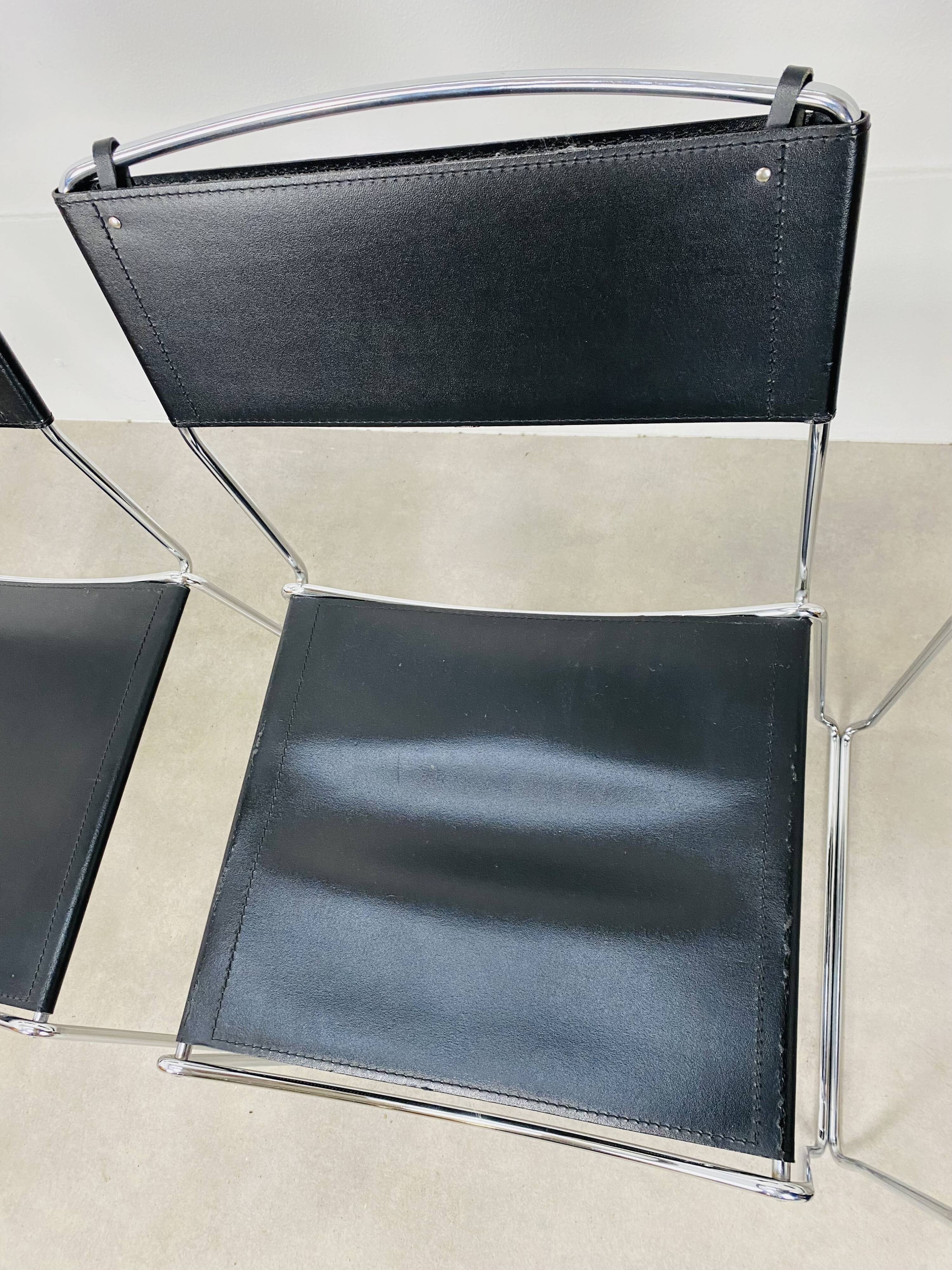 4 chairs Spaghetti Giandomenico Belotti black leather for Alias