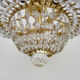 Large chandelier, brass crown ceiling lamp, 4 floors, 8 lights, glass grapevines. Year 80