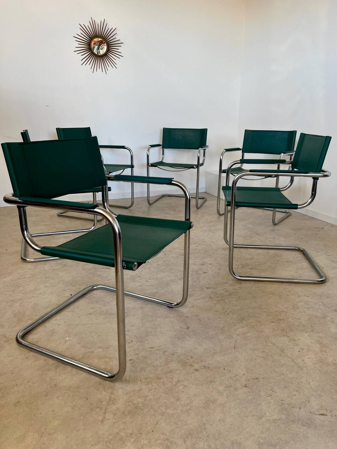 Set of 6 tubular chairs Bauhaus style design 80s/90s green