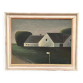 Huile scandinave sur panneau – « Maisons et arbres » par Svend O. Frederiksen