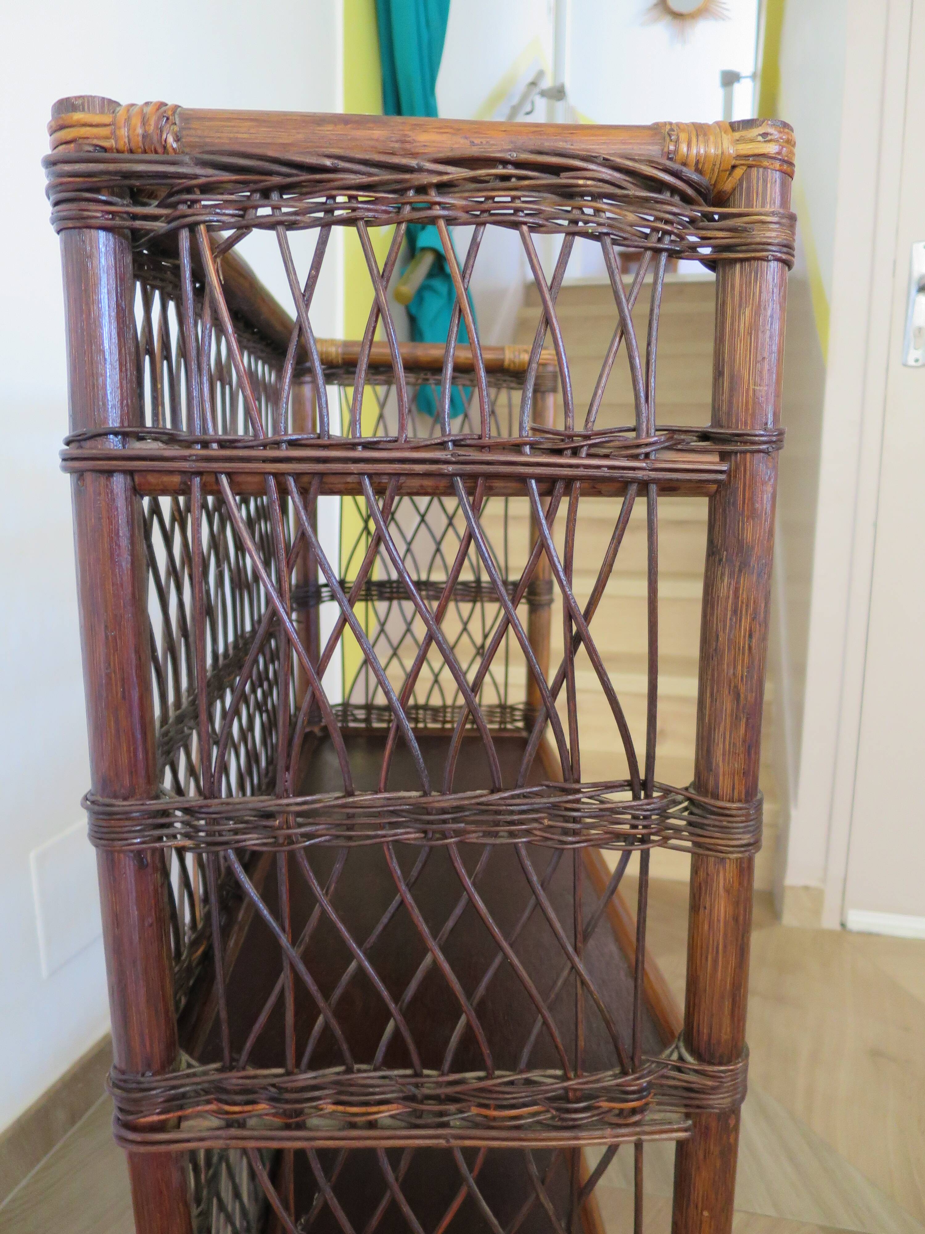 Bookcase - Bibus - 3 levels - woven rattan - bamboo - Vintage - 70s