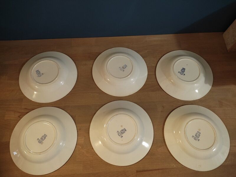 6 blue hollow plates porcelain Gien iron earth