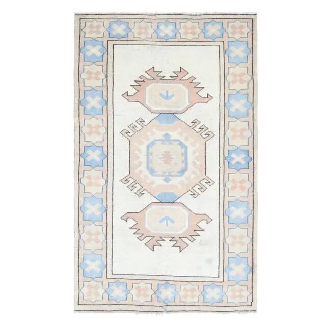 1970s Vintage Turkish Oushak Handmade  Beige Area Rug 113x192