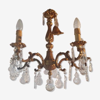Lustre en bronze, style Louis XV, papilles de cristal, début XXème