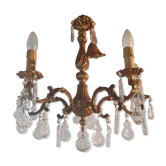 Lustre en bronze, style Louis XV, papilles de cristal, début XXème