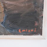 Modernist oil on canvas by Einar Emland, framed, signed