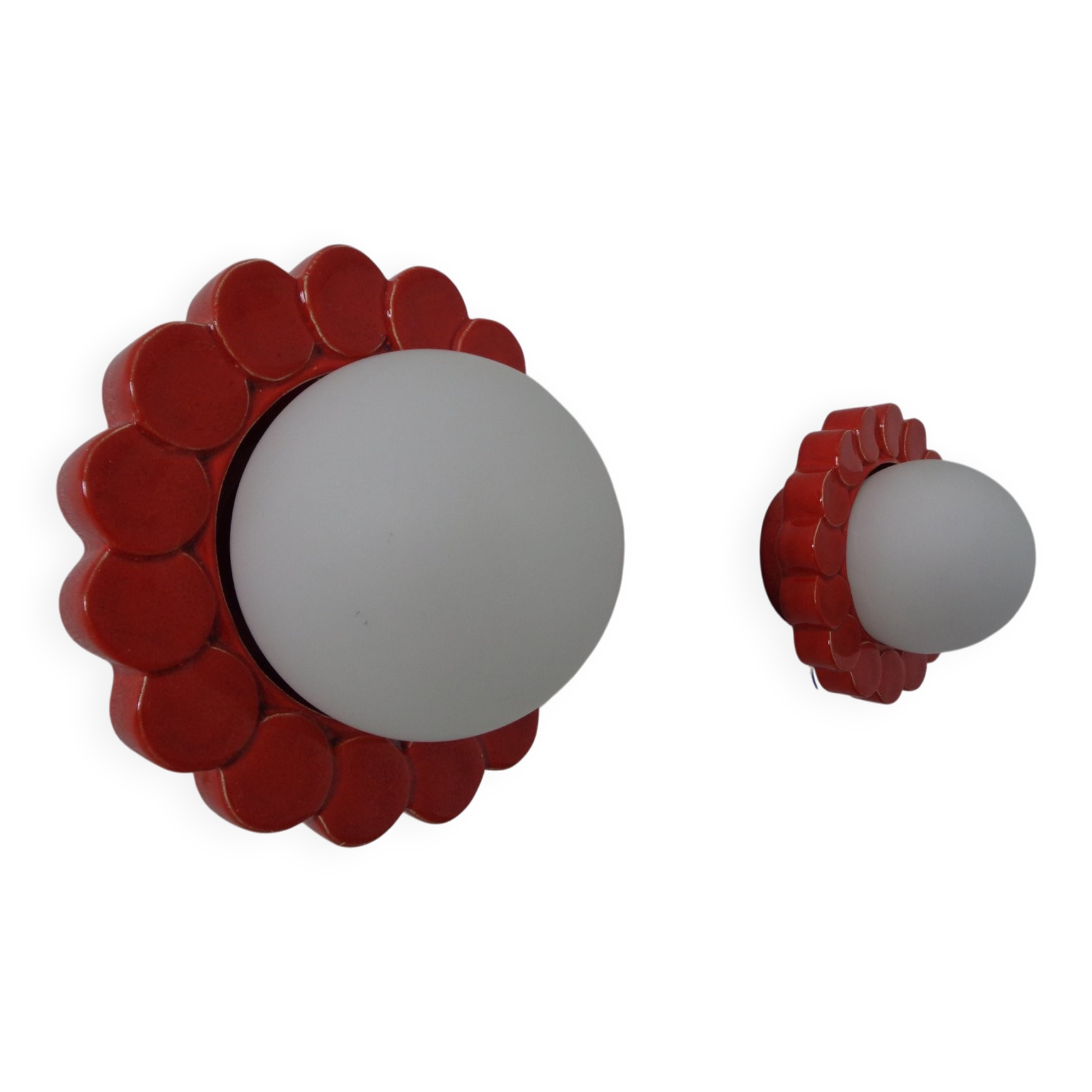 Pop Art Studio Ceramic & Glass Flower Wall Lamps, Germany, 1960s, Set of 2