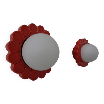 Pop Art Studio Ceramic & Glass Flower Wall Lamps, Germany, 1960s, Set of 2