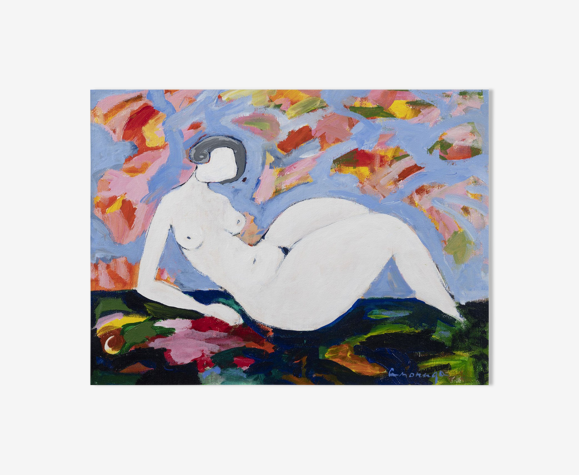 Acrylique sur toile " Nue dans un champs de couleurs"
