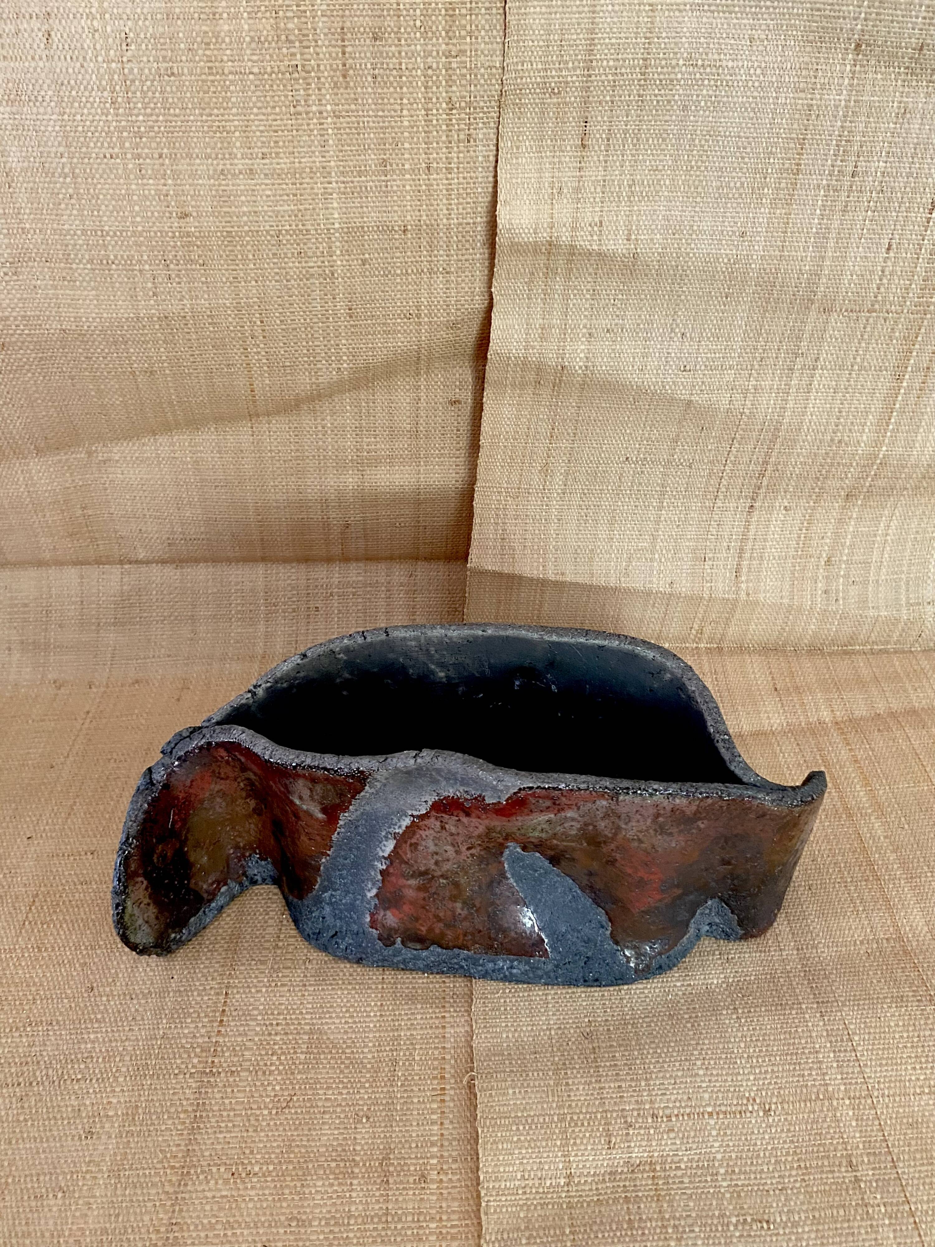 Raku vase signed free form