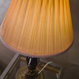 Ceramic and bronze foot lamp, pleated lampshade old pink 48x29 art deco