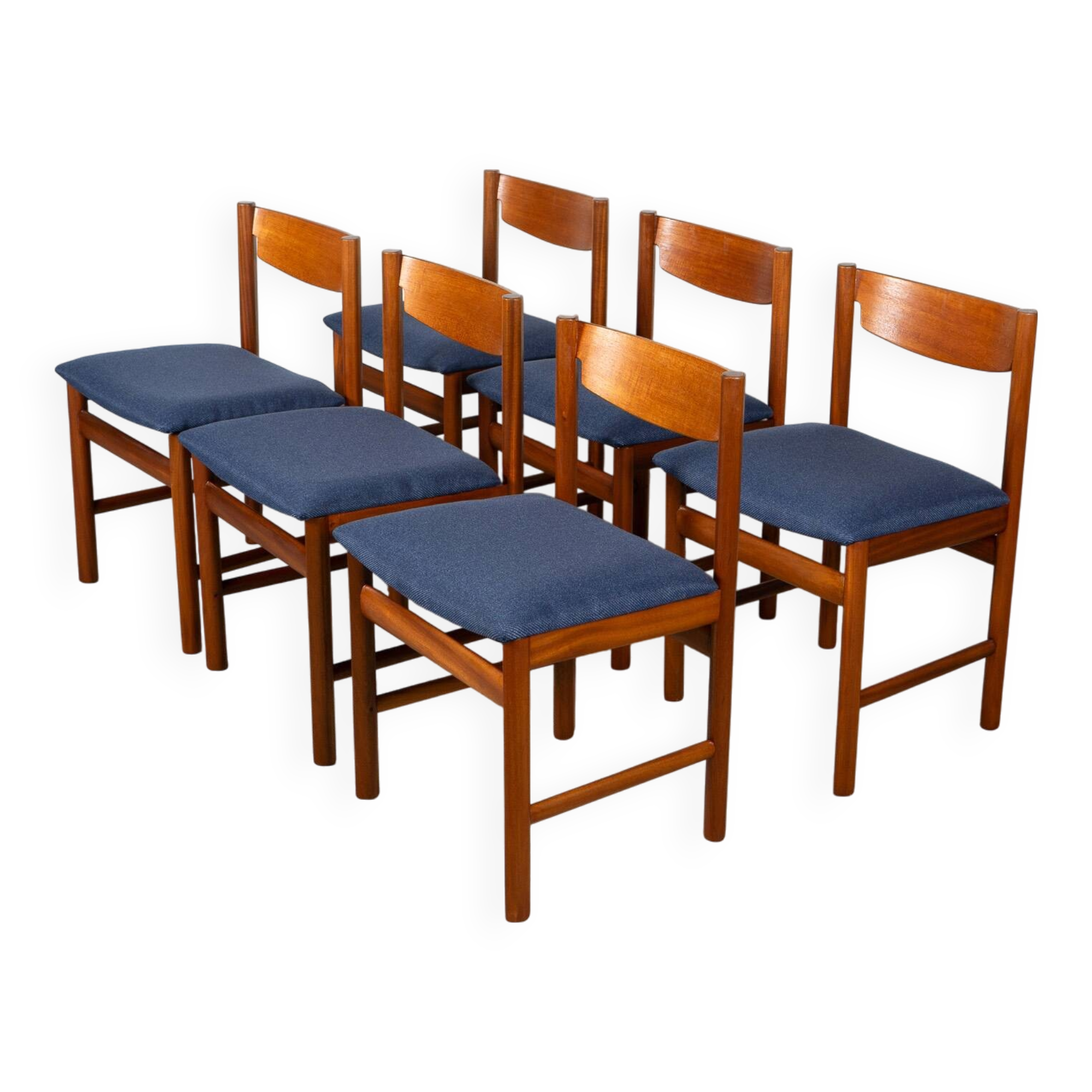 Set of 6 Dining Chairs by White and Newton in dark blue upholstery