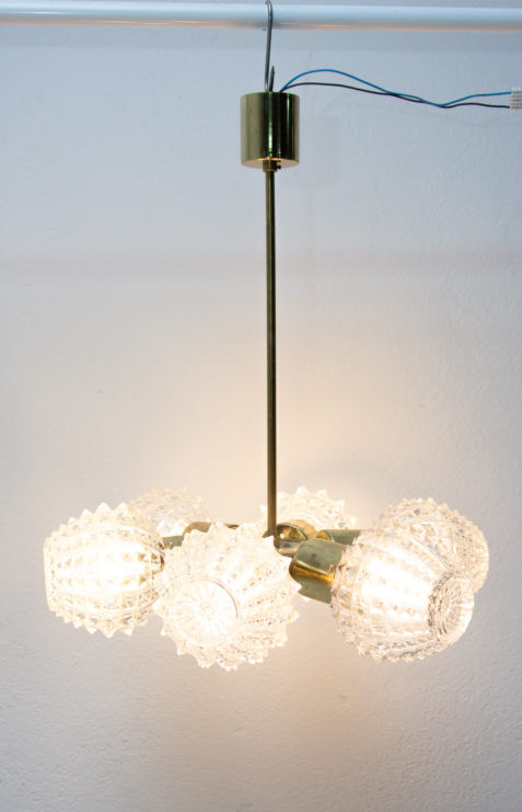 Vintage pendant with six cut glass lampshades, Kamenický Šenov, 1970´s