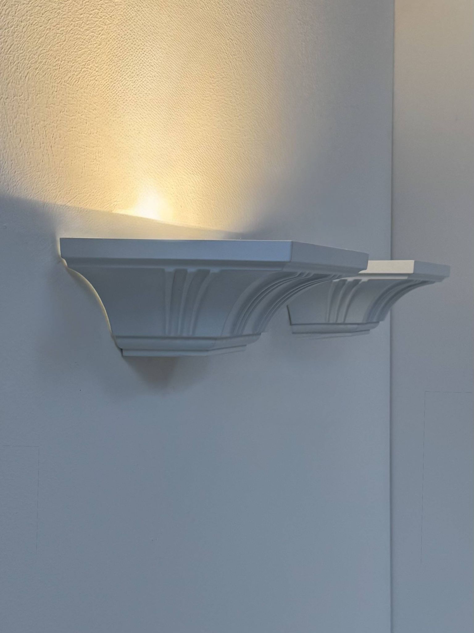 Pair of vintage wall lights, moulded pressed white matte ABS, France, 1980.