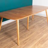 Retro Blonde Elm Model 444 Grand Plank Dining Table & 8 Goldsmith Dining Chairs