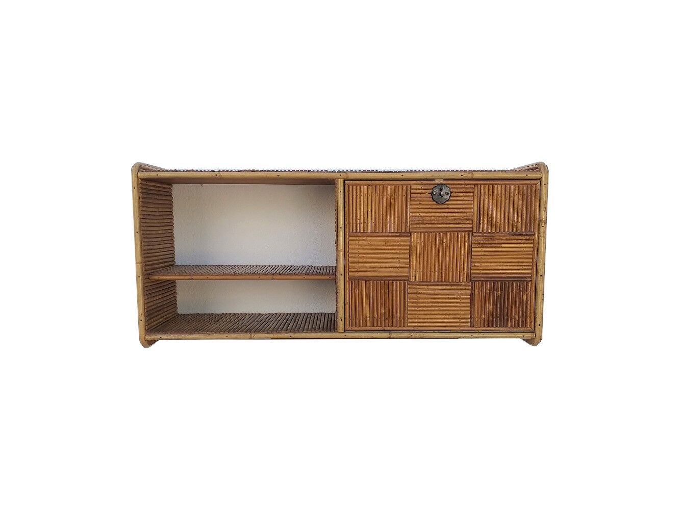 Vintage 70s rattan wall shelf