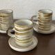 Set of 6 vintage glazed stoneware cups and saucers from the 1950s, new.