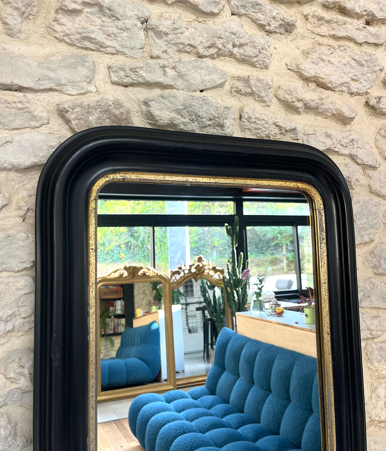 Antique Louis-Philippe black mirror, 75.5cm/48.5cm, trumeau style