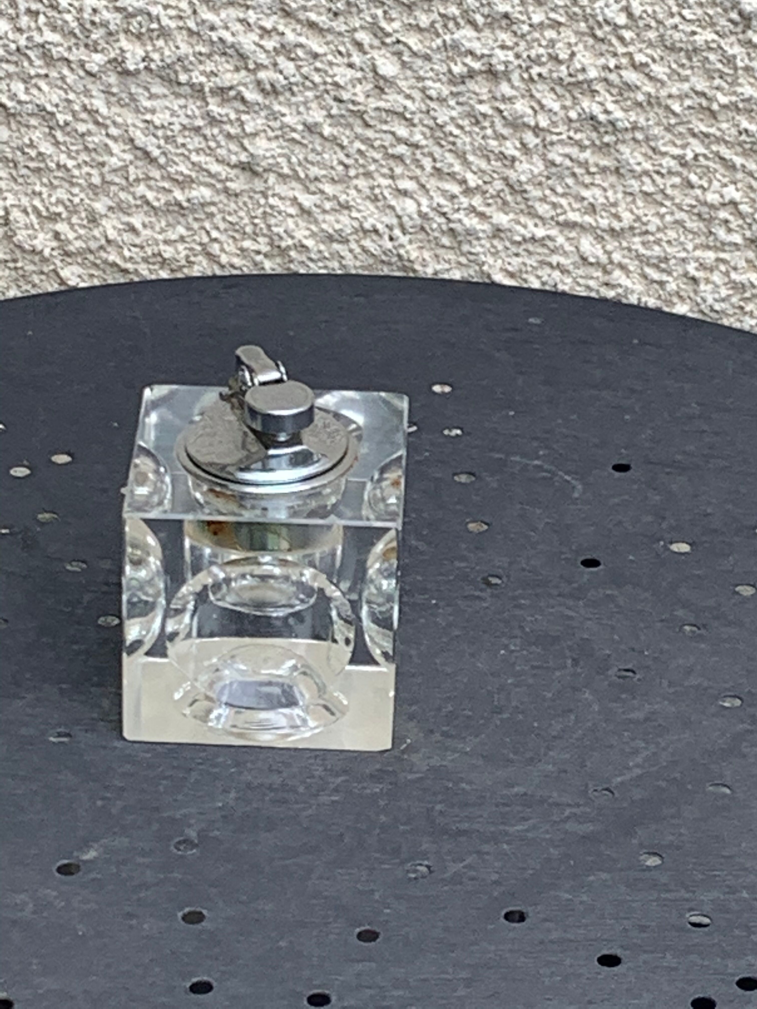 1970 glass and metal refillable table lighter