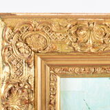 Painting, bouquet of flowers, oil on canvas, old gilded stucco frame