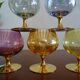 5 vintage coloured cognac glasses