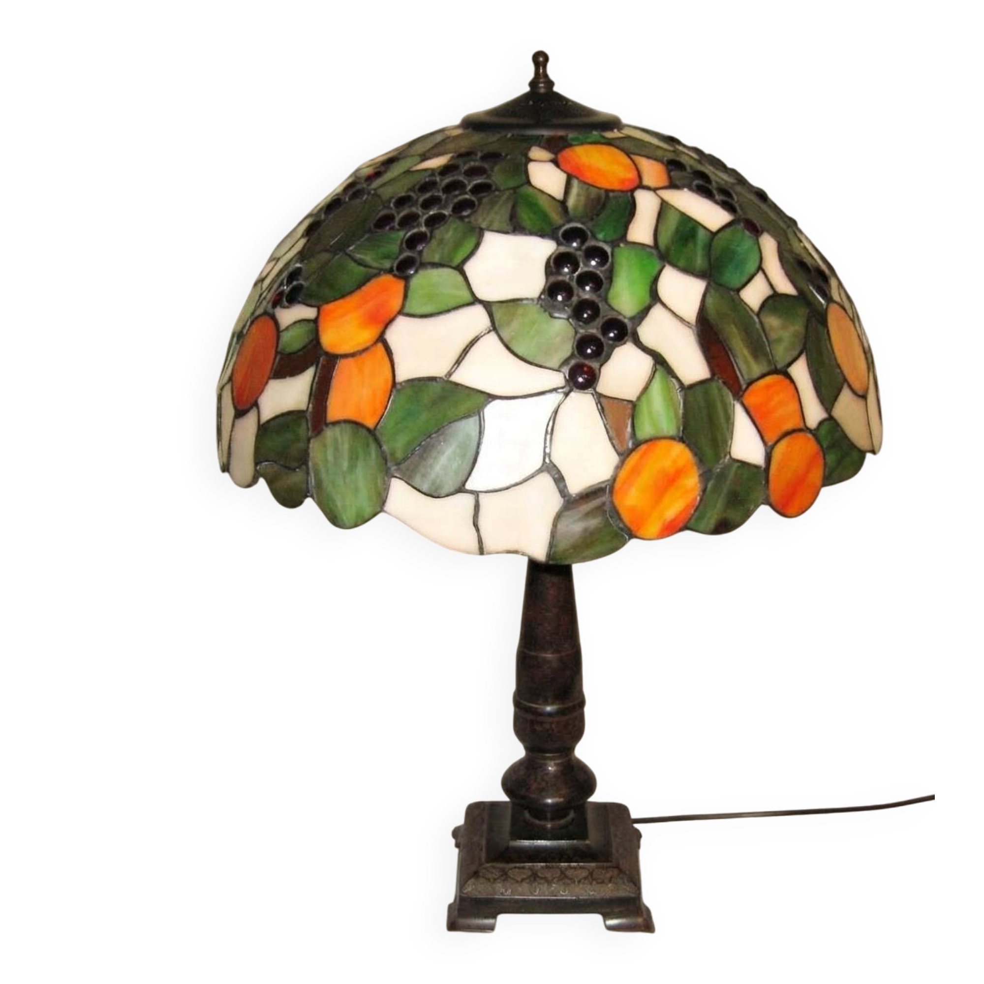 Tiffany-style lampshade with fruits and grapes