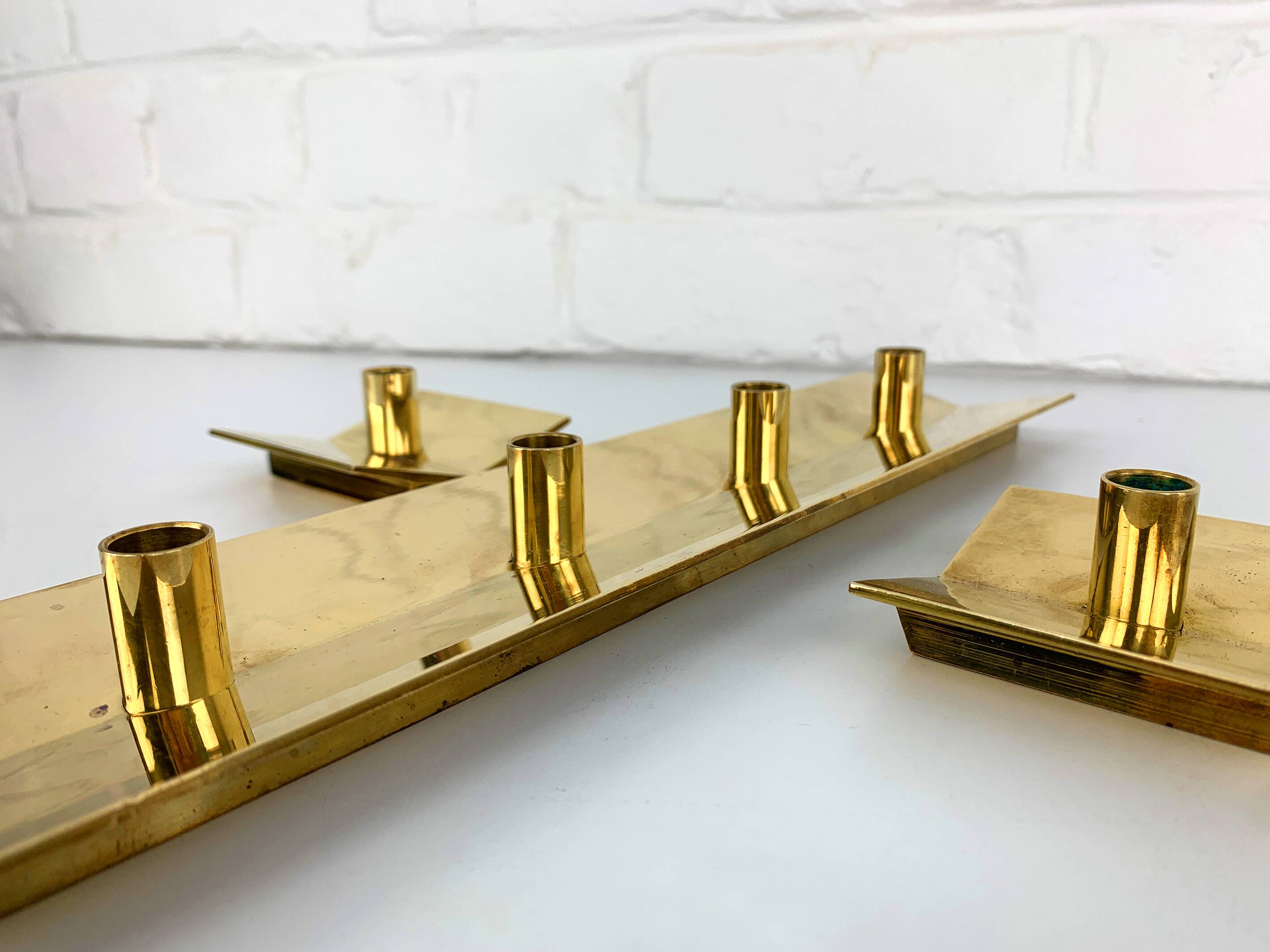 3 Scandinavian brass candlesticks, Pierre Forssell, Skultuna, Sweden, 1960s