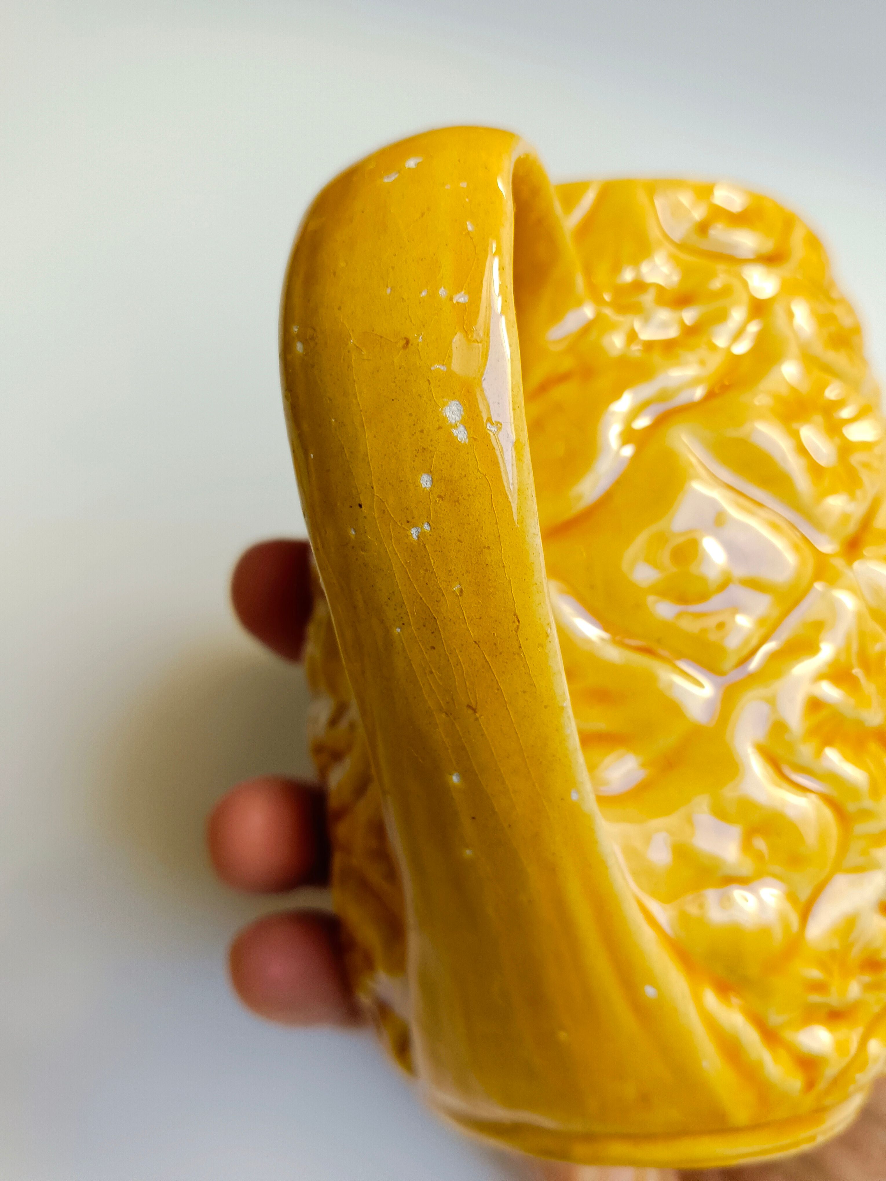 Handmade yellow pineapple mugs signed Kerangol made in Portugal.