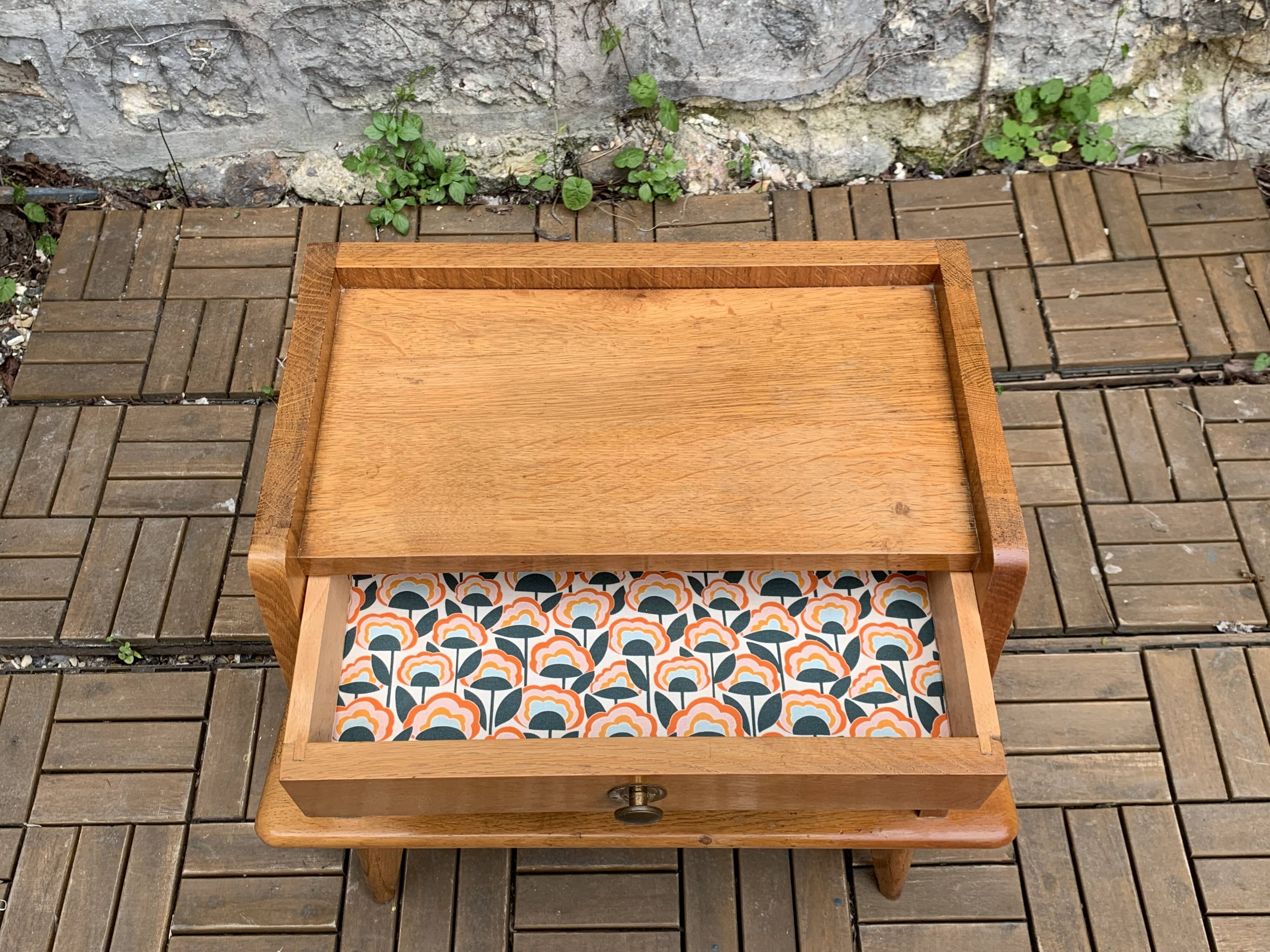 Solid oak compass feet bedside table 1950