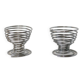 pair of stainless steel spiral egg cups 1970