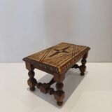 Small vintage carved solid wood footrest bench
