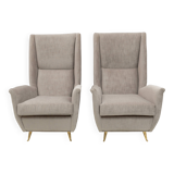 Pair of Mid-Century Modern Velvet High Back Armchairs by Isa, 195
