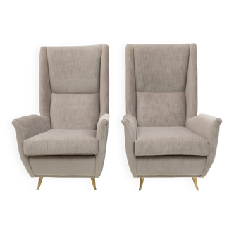 Paire de fauteuils à dossier haut en velours modernes du milieu du siècle par Isa, 195