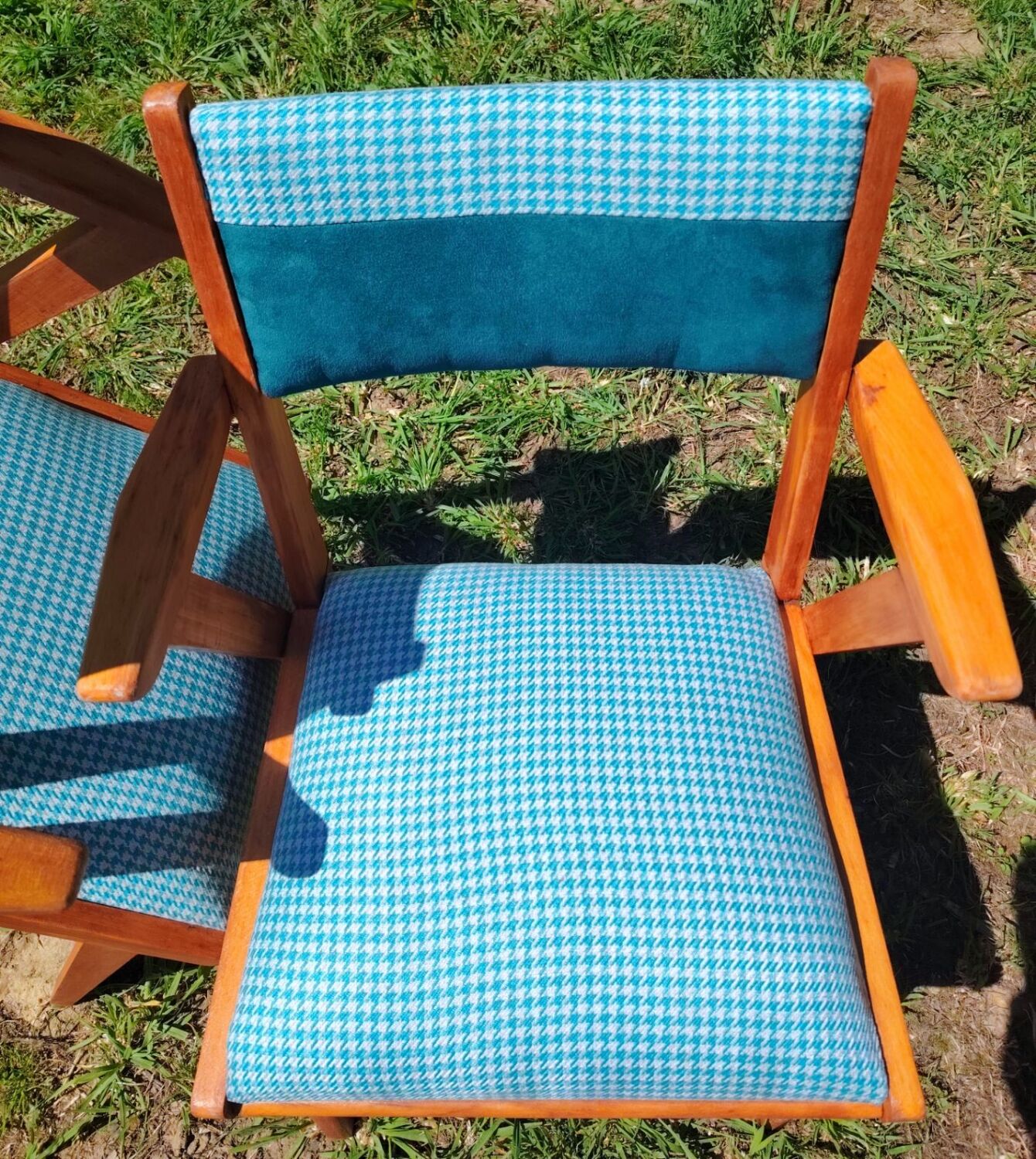 2 wooden bridge armchairs from the 1960s