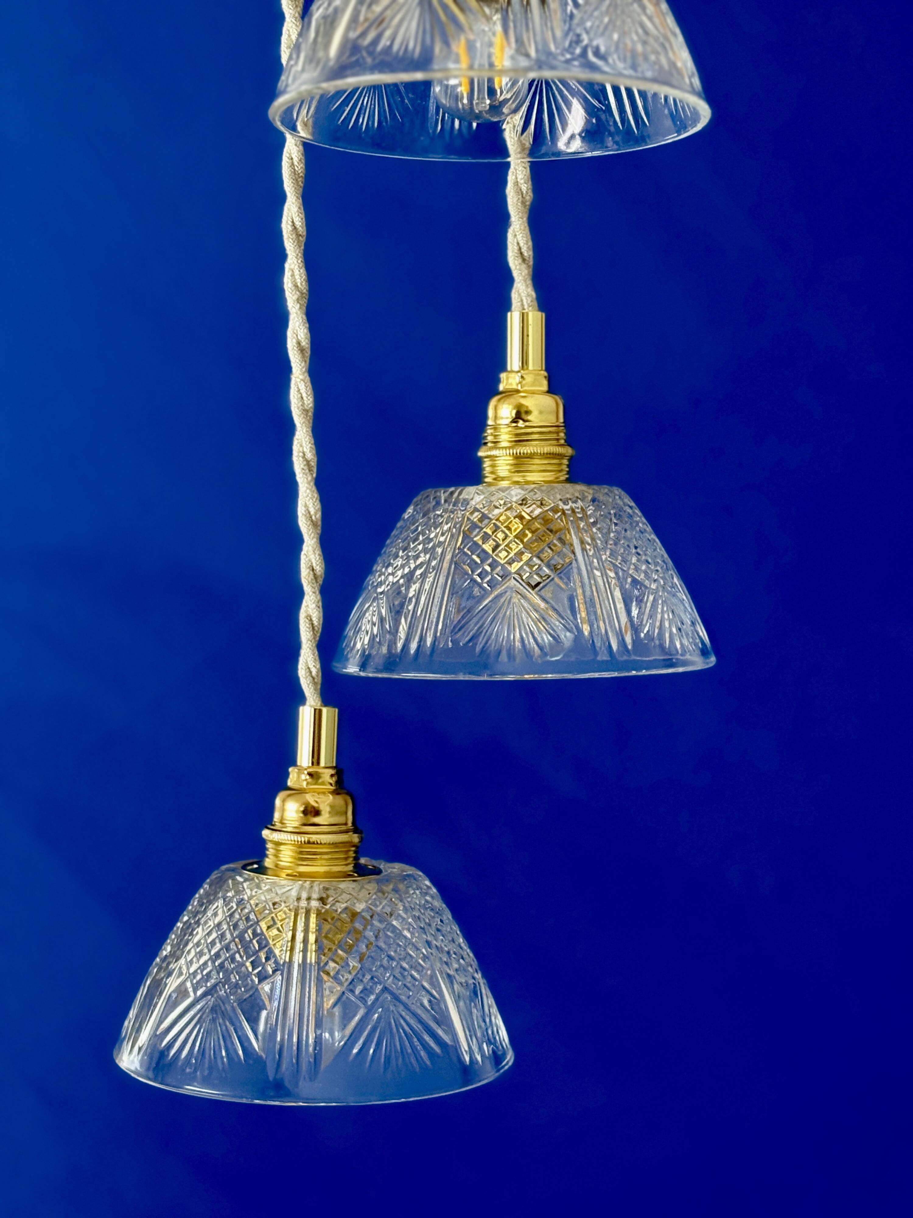 Suspension triple vintage glass chandelier - tableware collection