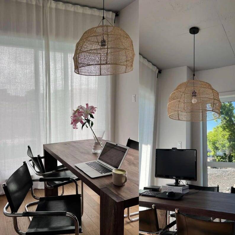 Tiflet raffia light fixture, woven dome shade